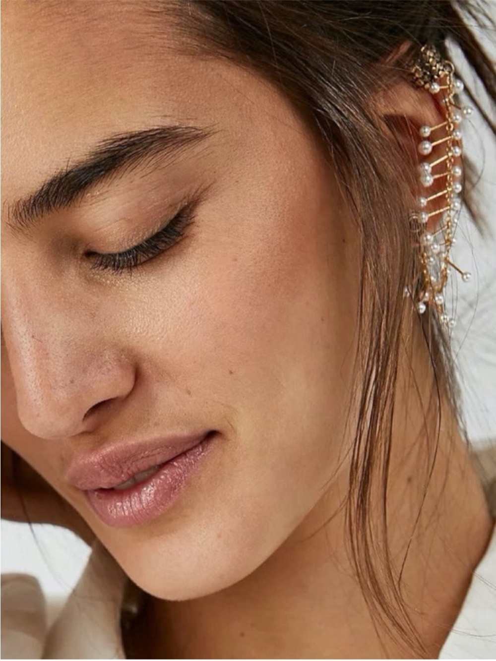 NWT Free People Finders Keepers Ear Cuff & Earring in Silver Pearl Combo